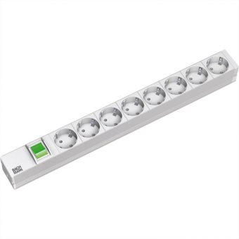 Bachmann 19" 1U 8-Way Schuko 3600W Switch H05VV-F 3G CEE7/7 Rack Mount Power Strip 2m Ivory 19.07.1185