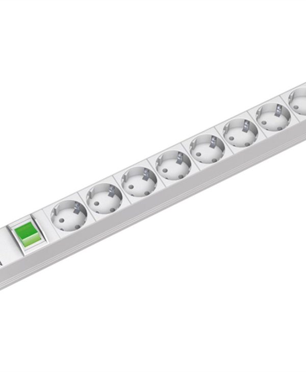 Bachmann 19" 1U 8-Way Schuko 3600W Switch H05VV-F 3G CEE7/7 Rack Mount Power Strip 2m Ivory 19.07.1185