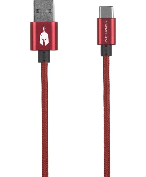 Spartan Gear Double Sided USB Cable Type-C Compatible With PS5/Xbox Series Braided Red 5207011009618