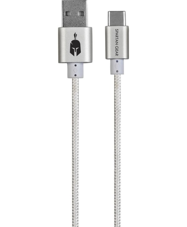 Spartan Gear Double Sided USB Cable Type-C Compatible With PS5/Xbox Series Braided White 5207011009601