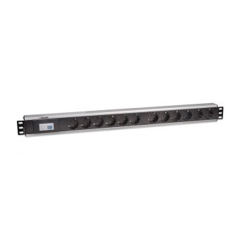 Intellinet 19" 1U 12-Way CEE 7/3 Schuko 3600W With Fuse Switch 16A CEE 7/4 Schuko Rack Mount PDU 2m Black 711449 - Image 2