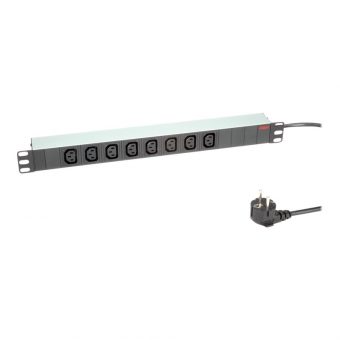 Roline 19" 1U 8-Way C13 3600W CEE 7/7 Schuko Rack Mount PDU 2m Black 19.07.1628