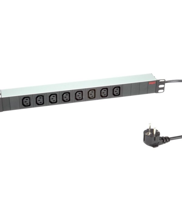 Roline 19" 1U 8-Way C13 3600W CEE 7/7 Schuko Rack Mount PDU 2m Black 19.07.1628