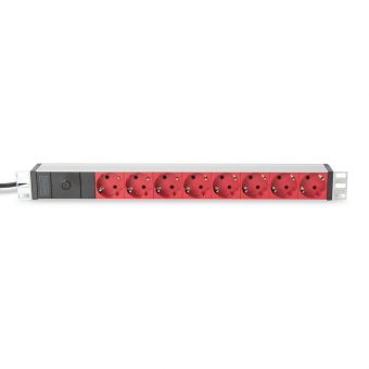 Digitus 19" 1U 8-Way CEE 7/7 Schuko 4000W With Fuse 16A IEC 60320 C14 Rack Mount PDU 2m Red/Ivory DN-95410-R