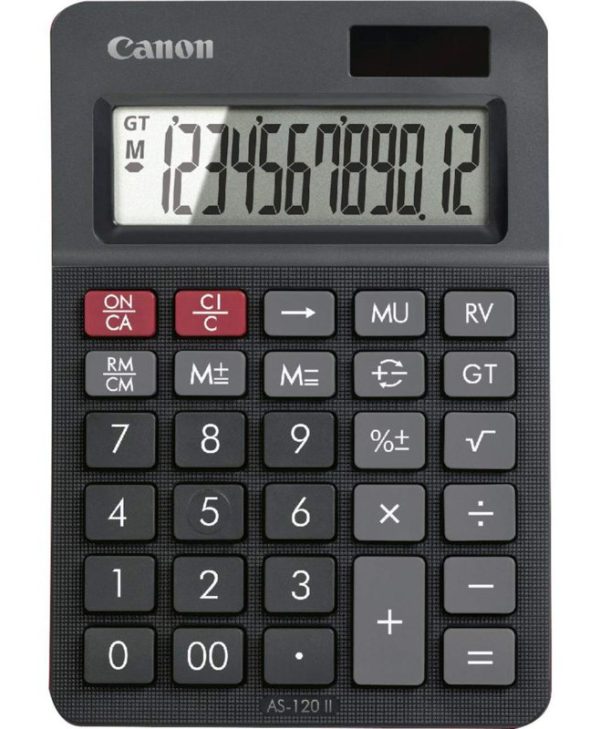 Canon Calculator AS-120 II battery & solar 12 digits Black 4722C003AA