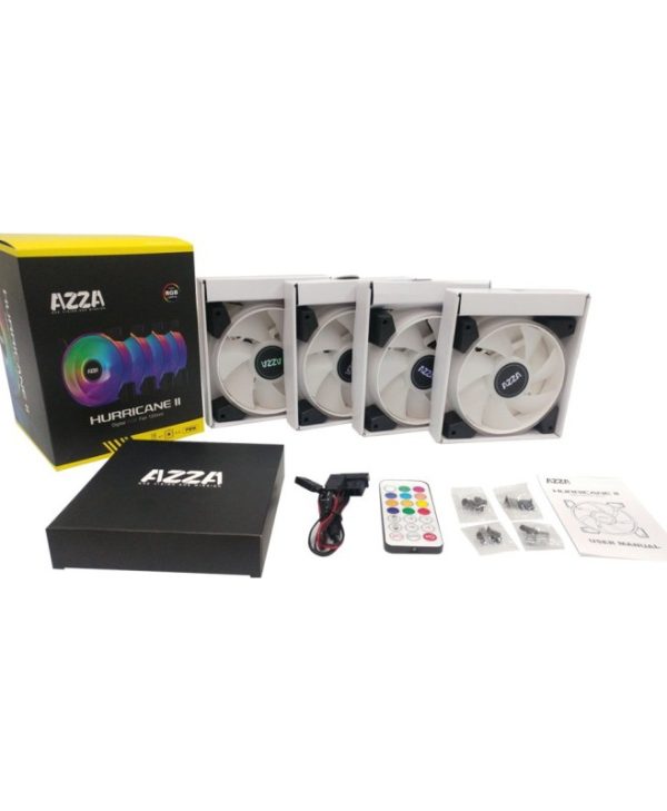 AZZA Hurricane II 120 ARGB 12cm Case Fan Black 4-Pack FNAZ-12DRGB2-241