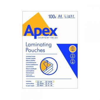 Fellowes A4 Δίφυλλα Πλαστικοποίησης APEX LIGHT DUTY 80mic 100τμχ 6003201
