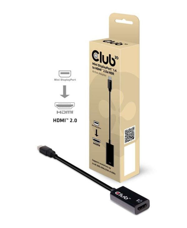 Club3D Adapter Active Mini DisplayPort 1.4 To HDMI 2.0a Black CAC-1180