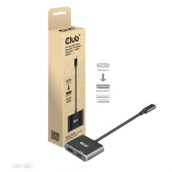 Club3D Adapter USB-C 3.2 Gen1 To DisplayPort 1.2 + HDMI 2.0 M/F Black CSV-1552