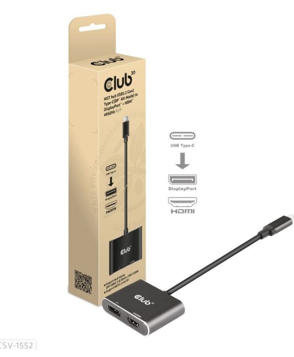 Club3D Adapter USB-C 3.2 Gen1 To DisplayPort 1.2 + HDMI 2.0 M/F Black CSV-1552