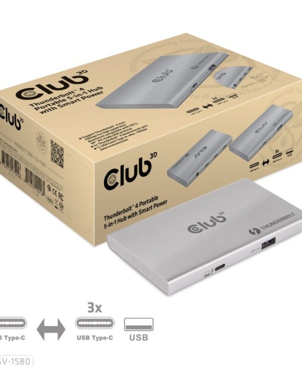 Club3D Hub Thunderbolt 4 Portable 5-In-1 Hub With Smart Power CSV-1580