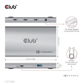Club3D Hub Thunderbolt 4 Portable 5-In-1 Hub With Smart Power CSV-1580 - Image 3