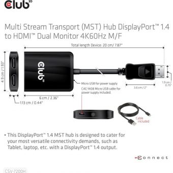 Club3D Adapter DisplayPort 1.4 To Dual HDMI 2.0 M/F Black CSV-7200H - Image 5