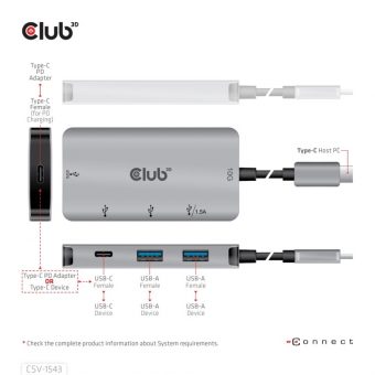 Club3D Hub USB-C 3.2 4-Port Charging Hub 2 x USB-C 3.2 + 2 x USB 3.2 CSV-1543 - Image 5