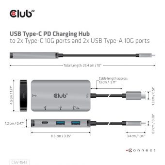 Club3D Hub USB-C 3.2 4-Port Charging Hub 2 x USB-C 3.2 + 2 x USB 3.2 CSV-1543 - Image 7