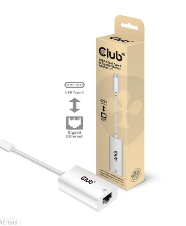 Club3D Adapter USB-C 3.2 Gen1 To Gigabit Ethernet White CAC-1519