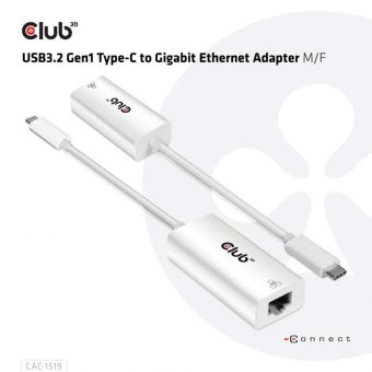 Club3D Adapter USB-C 3.2 Gen1 To Gigabit Ethernet White CAC-1519 - Image 6