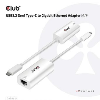 Club3D Adapter USB-C 3.2 Gen1 To Gigabit Ethernet White CAC-1519 - Image 7