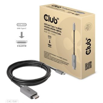 Club3D Cable USB-C 3.2 Gen2 Male To HDMI 2.1 Male with DSC1.2 Active 3m Black CAC-1587