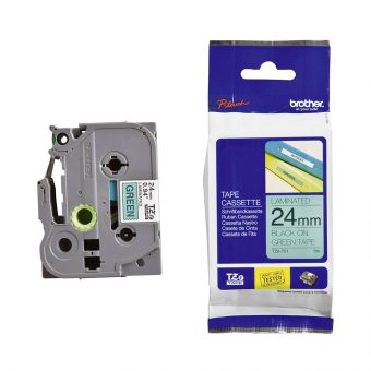 Brother TZE-751 Labelling Tape Cassette Black on Green 8m x 24mm wide 4977766692434