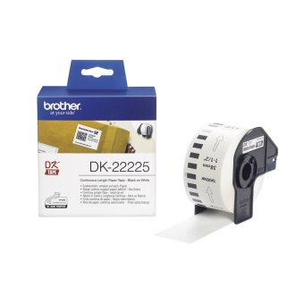 Brother DK-22225 Continuous Paper Label Roll Black on White 38mm Χ 30.50m 4977766667548