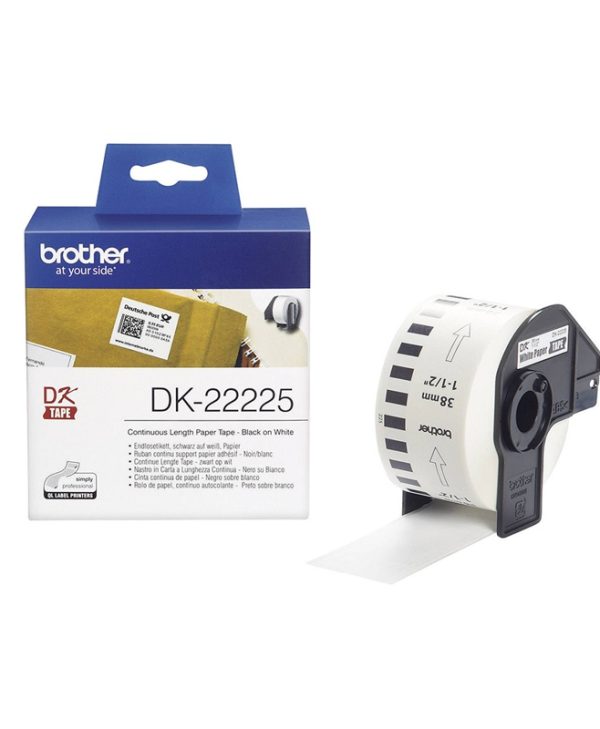 Brother DK-22225 Continuous Paper Label Roll Black on White 38mm Χ 30.50m 4977766667548