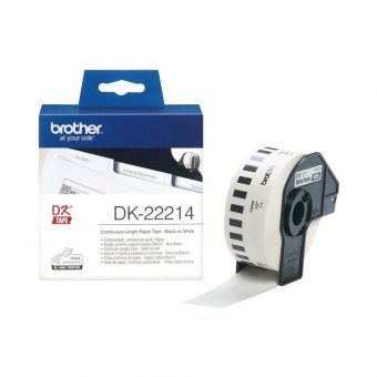 Brother DK-22214 Continuous Paper Label Roll Black on White, 30.5m x 12mm wide 4977766628525