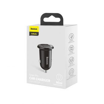 Baseus CCALL-DS01 Car Charger QC3.0 Square metal 30W Black 6953156284180 - Image 2
