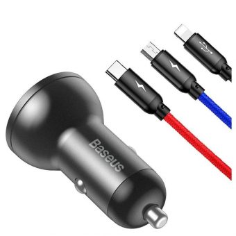 Baseus Car Charger 24W Digital Display + USB cable 3in1 1.2m Black TZCCBX-0G - Image 2