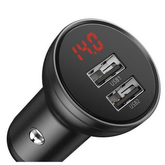 Baseus Car Charger 24W Digital Display + USB cable 3in1 1.2m Black TZCCBX-0G - Image 5