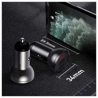 Baseus Car Charger 24W Digital Display + USB cable 3in1 1.2m Black TZCCBX-0G - Image 6