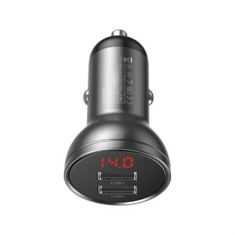 Baseus Car Charger Digital Display 2x USB 4.8A 24W Gray CCBX-0G