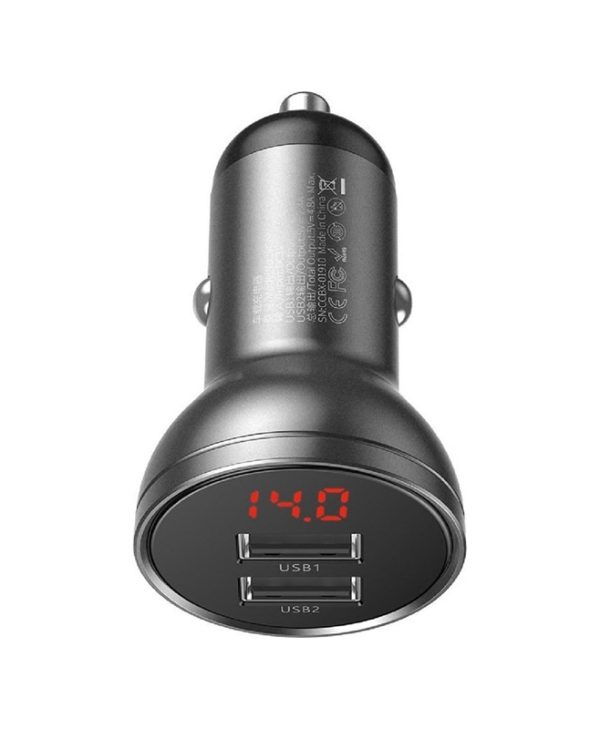 Baseus Car Charger Digital Display 2x USB 4.8A 24W Gray CCBX-0G