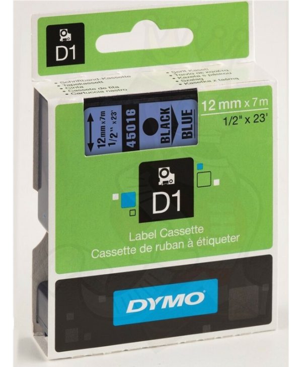 Dymo D1 45016 Standard Tape 12mmx7m Black on Blue S0720710