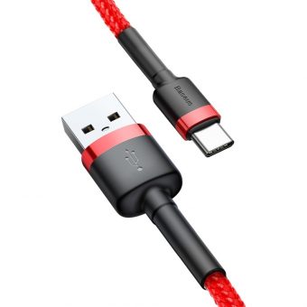 Baseus Cafule Braided Cable USB-A 2.0 Male - USB-C Male 2m Red CATKLF-C09 - Image 2