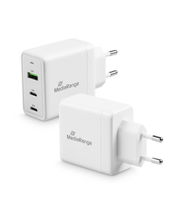 MediaRange Fast charger with USB-A and two USB-C 65W White MRMA116