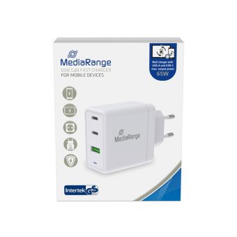 MediaRange Fast charger with USB-A and two USB-C 65W White MRMA116 - Image 2