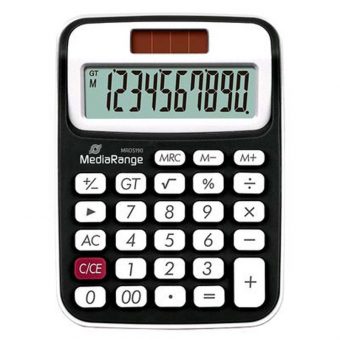 MediaRange Compact calculator 10-digit LCD solar and battey-powered Black MROS190