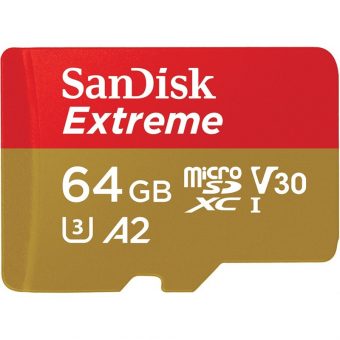 SanDisk Extreme MicroSDXC 64GB UHS-I U3 A2 V30 + SD Adapter SDSQXAH-064G-GN6AA