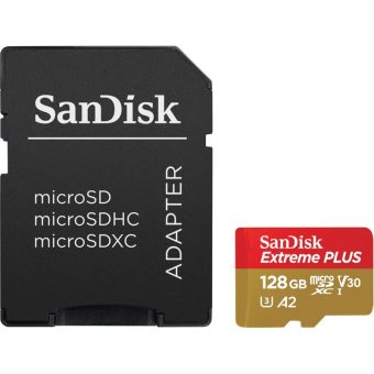 SanDisk Extreme Plus MicroSDXC 128GB UHS-I U3 A2 V30 + SD Adapter SDSQXAA-128G-GN6AA