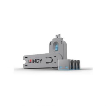 Lindy USB Port Blocker 4 x Locks + 1 x Key Blue 40452