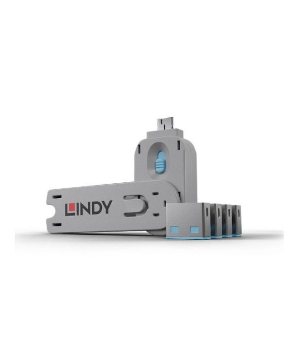 Lindy USB Port Blocker 4 x Locks + 1 x Key Blue 40452