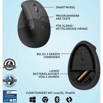 Logitech Lift for Business Right Vertical Ergonomic Wireless Mouse Graphite Black 910-006494 - Image 8