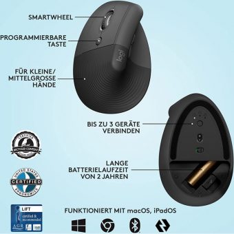 Logitech Lift for Business Left Vertical Ergonomic Wireless Mouse Graphite Black 910-006495 - Image 8