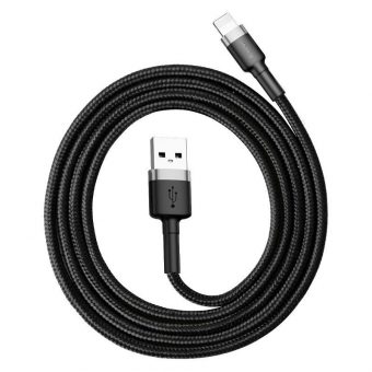 Baseus Cafule Braided Cable USB 2.0 Male to Lightning 2m Black Grey CALKLF-CG1 - Image 2