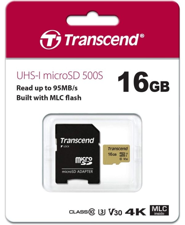 Transcend 500s MicroSDHC 16GB UHS-I U3 V30 C10 TS16GUSD500S