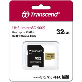 Transcend 500s MicroSDHC 32GB UHS-I U3 V30 C10 TS32GUSD500S