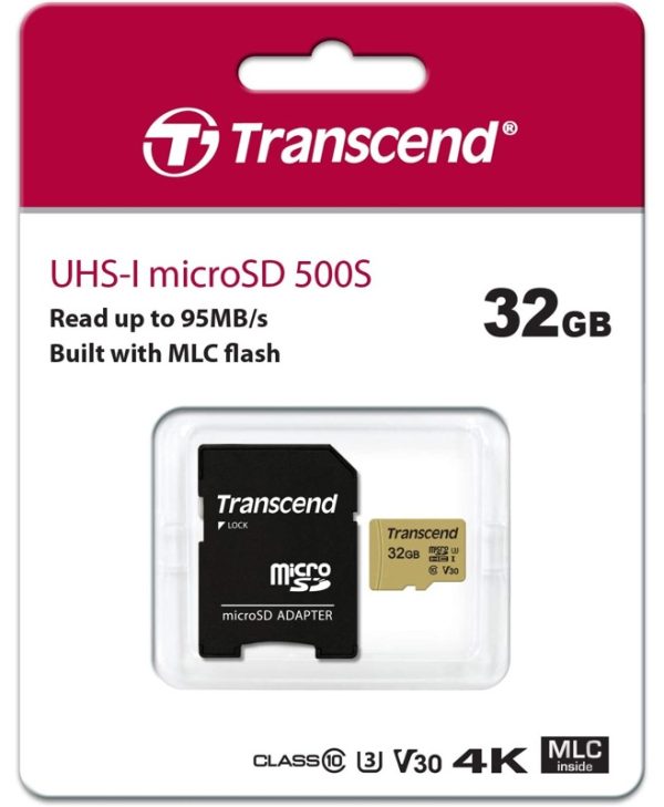 Transcend 500s MicroSDHC 32GB UHS-I U3 V30 C10 TS32GUSD500S