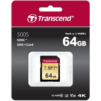 Transcend 500S SDXC 64GB UHS-I U3 V30 C10 TS64GSDC500S