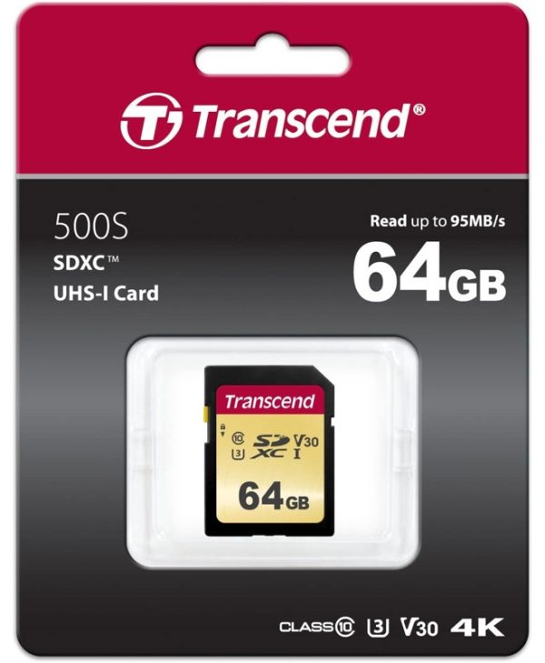 Transcend 500S SDXC 64GB UHS-I U3 V30 C10 TS64GSDC500S